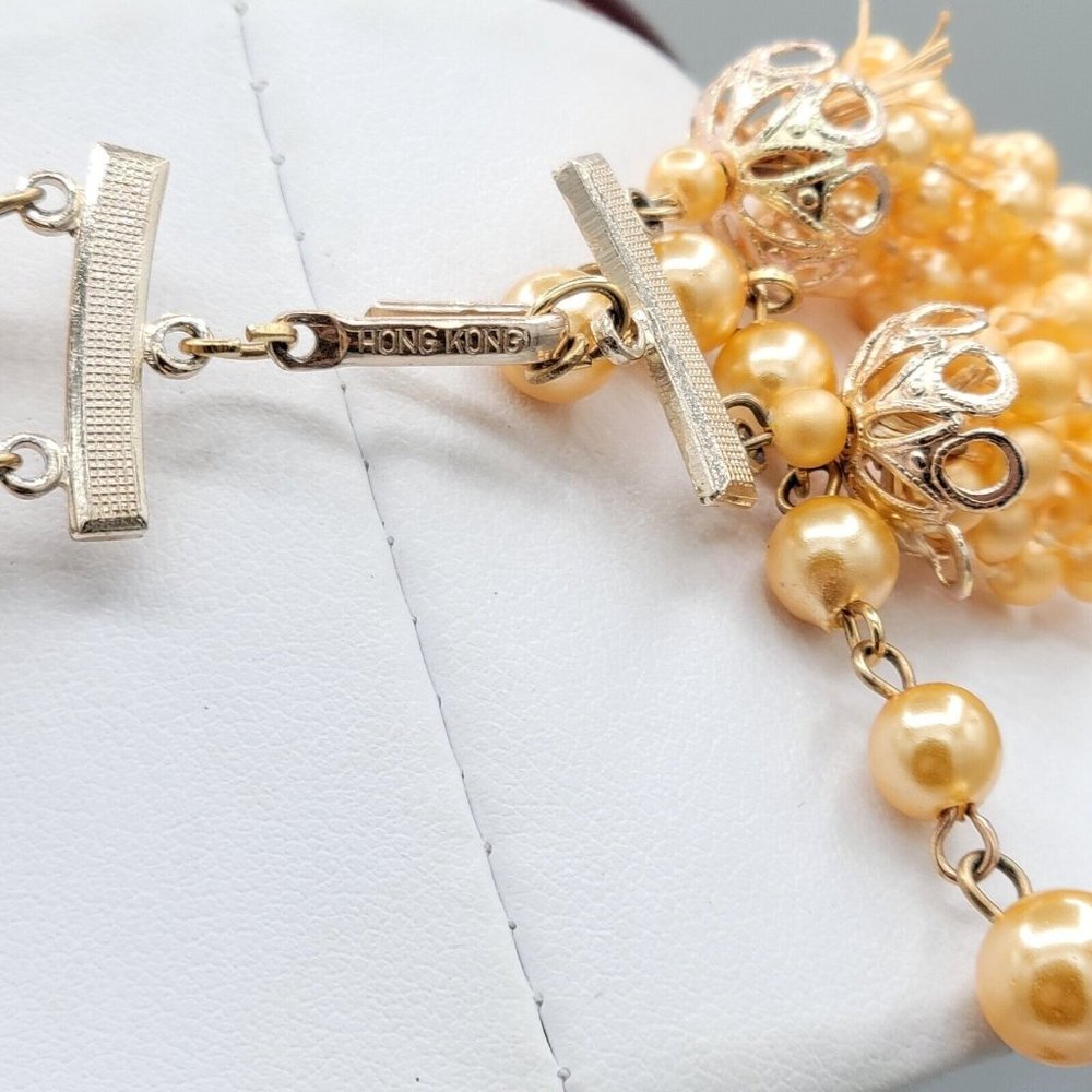 Womens Orange Simulated Pearls Multi Strand Necklace Made in Hong Kong Vtg 16 in - Picture 6 of 7